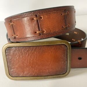 Fossil Wide Brown Leather Belt Sz 80/32 S/M